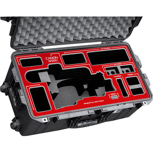Jason Cases Hard Case with Foam Insert for Canon XF605 Camcorder (Red Overlay)