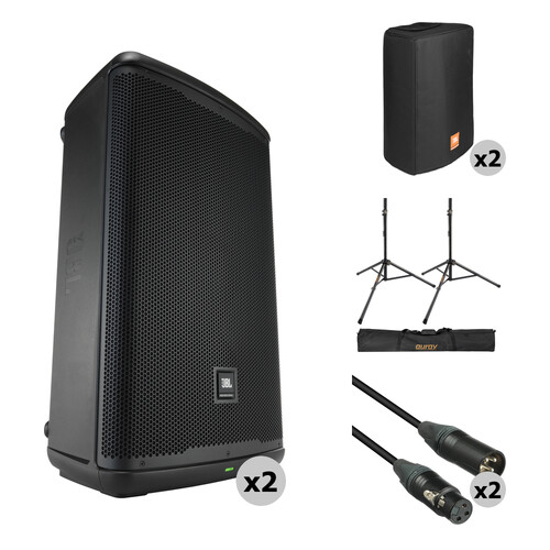 JBL Dual EON715 Powered Speaker Kit with Stands Covers Bag and Cables