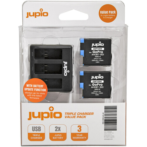 Jupio 2 x 1260mAh Li-Ion Batteries & Triple Charger Kit for GoPro HERO8