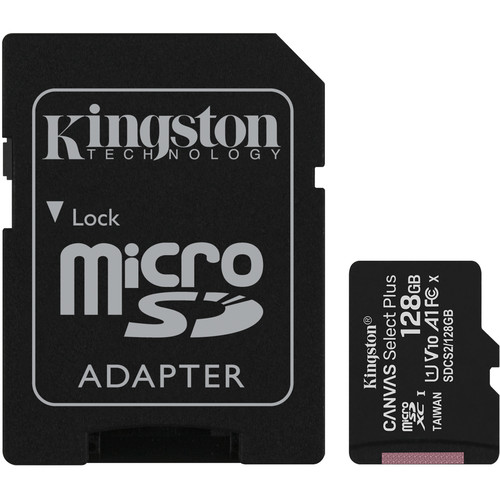 Tarjeta de memoria Kingston 128GB Canvas Select Plus UHS-I microSDXC con adaptador SD