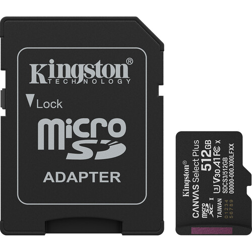 Kingston 512GB Canvas Select Plus UHS-I microSDXC Memory Card with SD Adapter