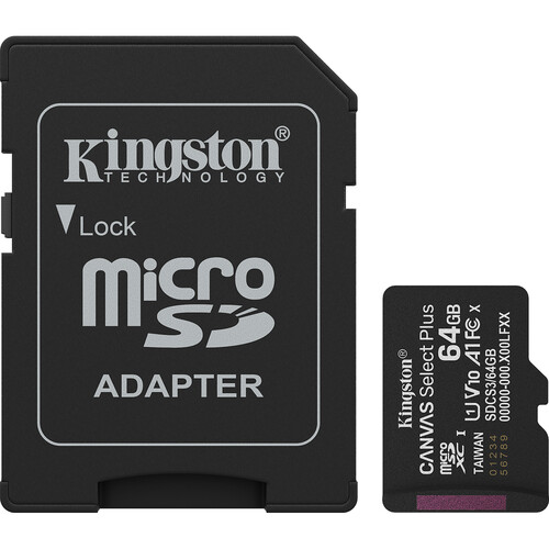 Kingston 64GB Canvas Select Plus UHS-I microSDXC Memory Card with SD Adapter