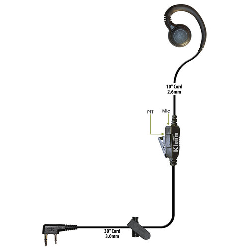 Klein Electronics Curl-K1 1-Wire Earpiece with Kenwood K1 2-Prong Connector