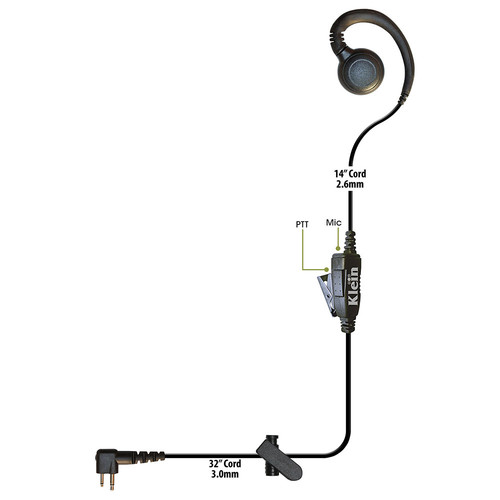 Klein Electronics Curl-M1 1-Wire Earpiece with Motorola M1 2-Prong Connector