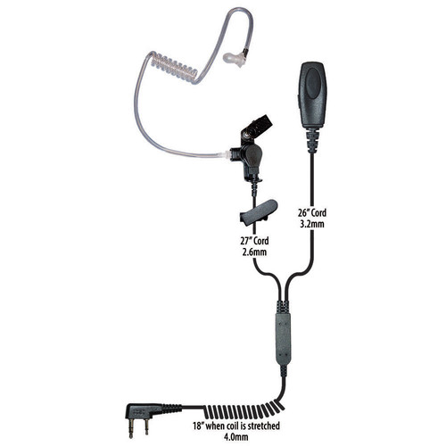 Klein Electronics Patriot-K1 2-Wire Surveillance Earpiece with Kenwood 2-Prong Connector