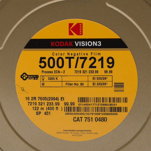 Kodak VISION3 500T Color Negative Film #7219 (16mm 400' Roll Double Perf)