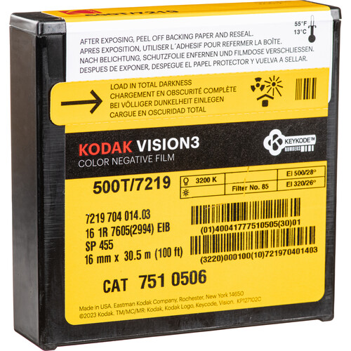 Kodak VISION3 500T Color Negative Film #7219 (16mm 100' Roll Single Perf)