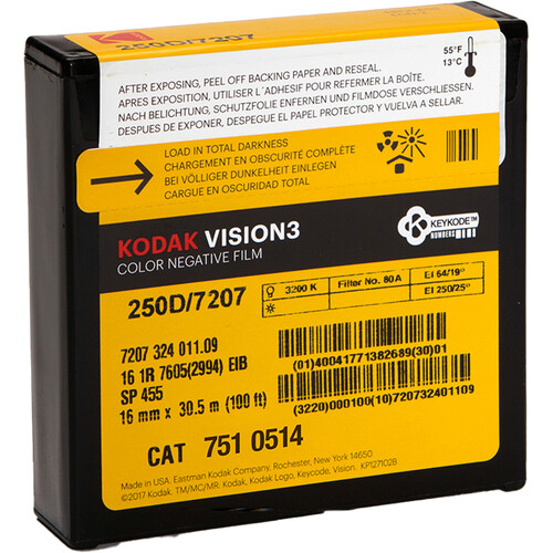 Kodak VISION3 250D Color Negative Film #7207 (16mm 100' Roll)