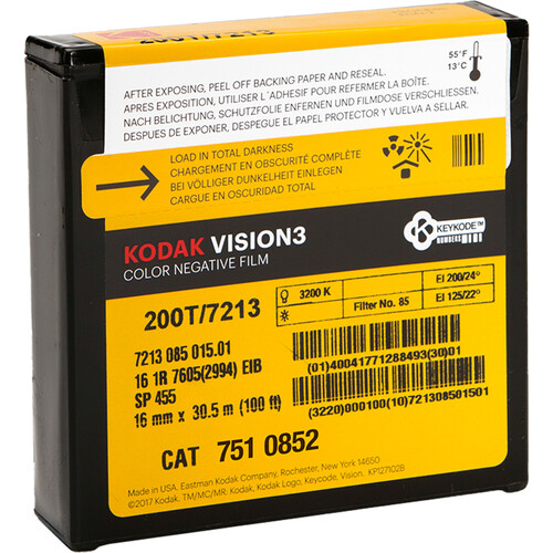 Kodak VISION3 200T Color Negative Film #7213 (16mm 100' Roll Single Perf)