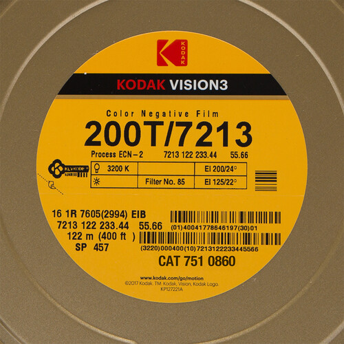 Kodak VISION3 200T Color Negative Film #7213 (16mm 400' Roll Single Perf)