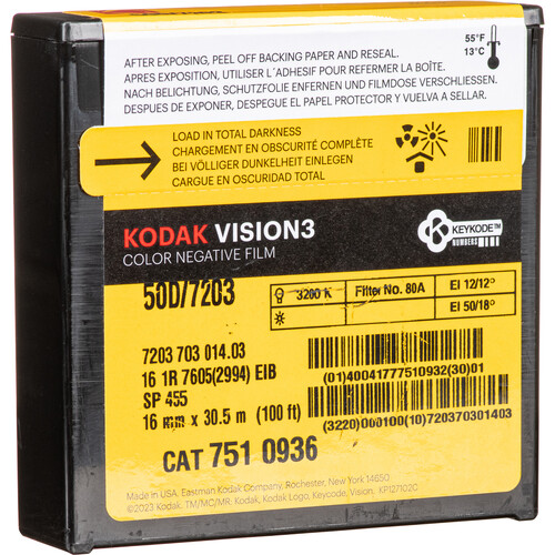 Kodak VISION3 50D Color Negative Film #7203 (16mm 100' Roll Single Perf)