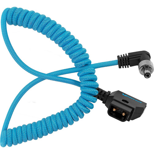 Kondor Blue Coiled D-Tap to Locking DC 2.1mm Right-Angle Cable (1.3 to 2.7')