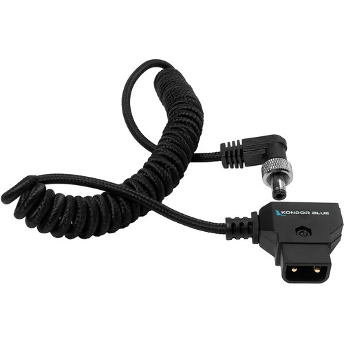 Kondor Blue Coiled D-Tap to Locking DC 2.5mm Right-Angle Cable for amaran (Raven Black 1.3 to 2.7')
