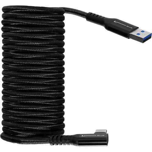 Kondor Blue USB-A to USB-C 3.0 Right Angle Cable (10' Black)