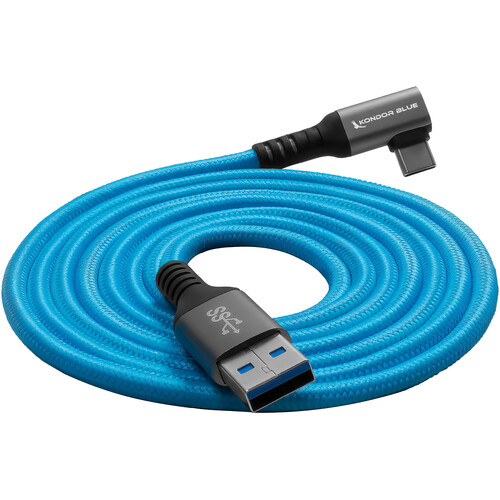 Kondor Blue USB-A to USB-C 3.0 Right Angle Cable (10' Blue)