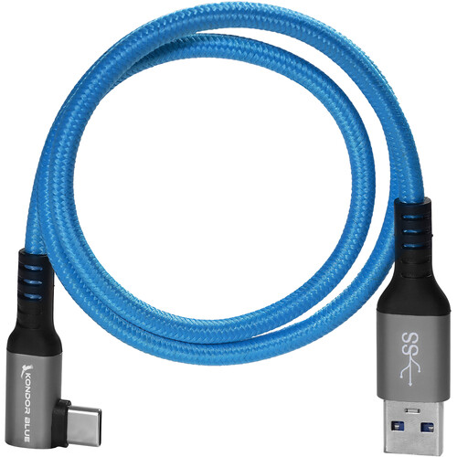 Kondor Blue USB-A to USB-C 3.0 Right Angle Cable (5' Blue)