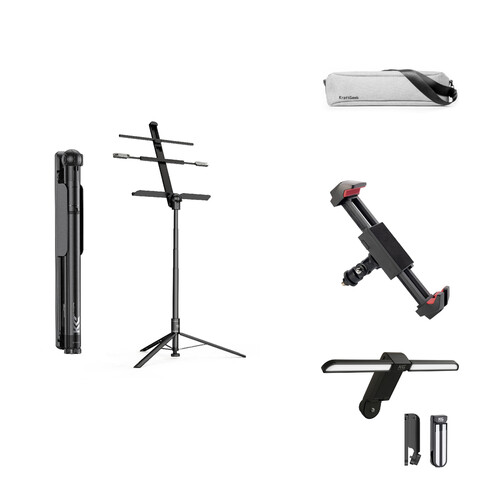 KraftGeek Concerto Combo Kit with Music Stand Carrying Bag Device Holder and LumiLight (Black)