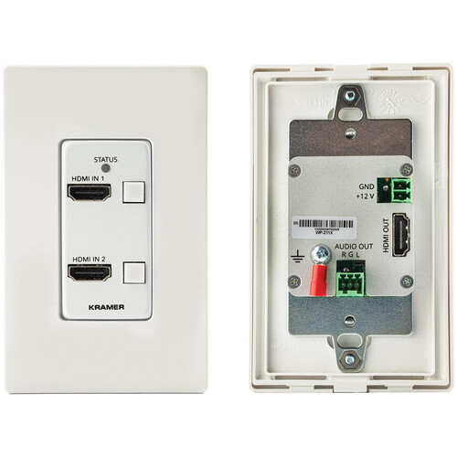 Kramer 2x1 4K HDMI Auto-Switcher Decora Wall Plate (White & Black Frames)