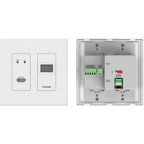 Kramer AV-over-IP Wall Plate Decoder for 4K60 4:2:0 & HDR10 over 1G Network (White US 2-Gang)