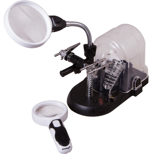 Levenhuk Zeno Multi Ml17 Black Handheld, Desk and Lamp Magnifier Kit with 2X / 5X / 16x Magnification, LED Light and Third Helping Hand