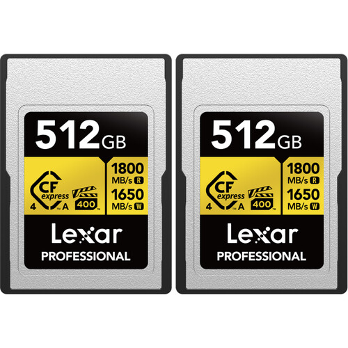 Lexar 512GB Professional GOLD CFexpress 4.0 Type A Memory Card (2-Pack)