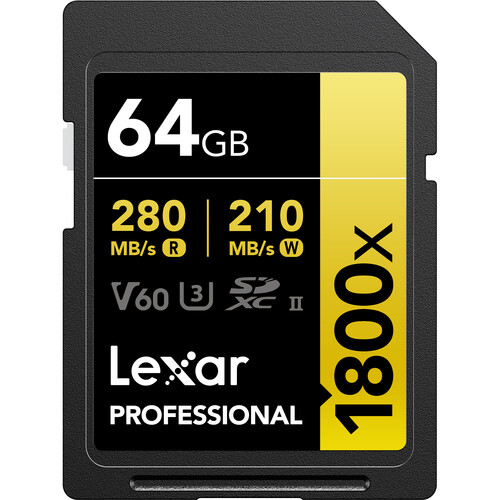 Lexar 64GB Professional 1800x UHS-II SDXC Memory Card (GOLD Series)