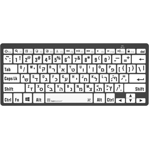 Logickeyboard LargePrint Black-on-White Bluetooth Mini Keyboard (Windows US English & Hebrew)