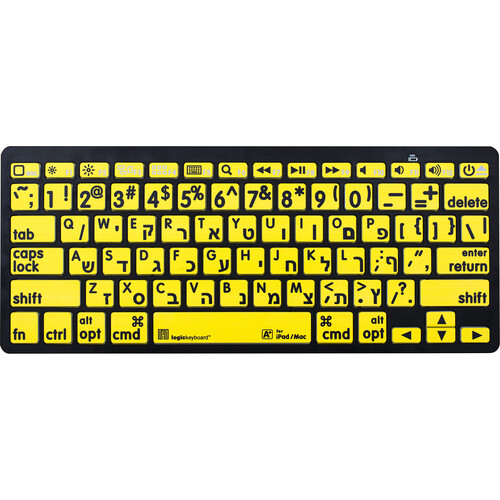 Logickeyboard XL Print Bluetooth 3.0 Mini Keyboard (American English/Hebrew Black on Yellow)