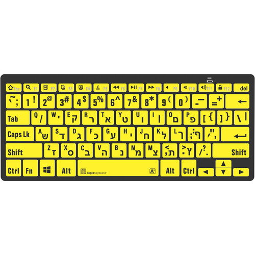 Logickeyboard LargePrint Black-on-Yellow Bluetooth Mini Keyboard (Windows US English & Hebrew)