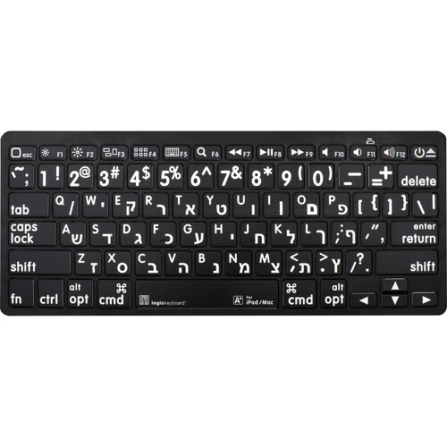 Logickeyboard XL Print Bluetooth 3.0 Mini Keyboard (American English/Hebrew White on Black)
