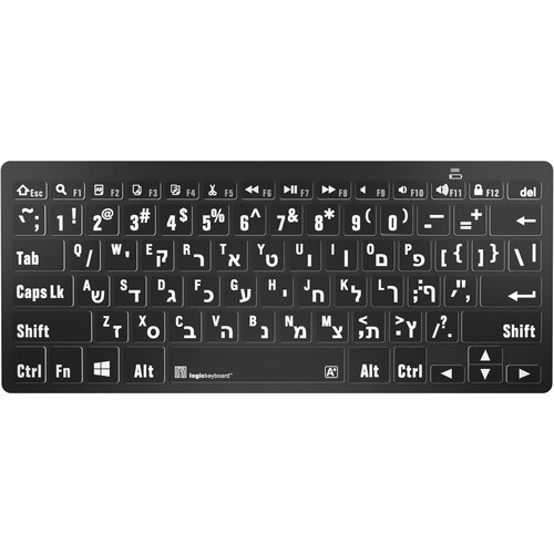 Logickeyboard LargePrint White-on-Black Bluetooth Mini Keyboard (Windows US English & Hebrew)