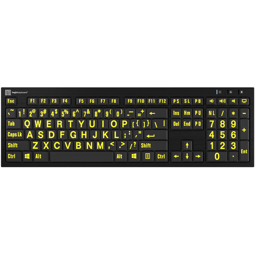 Logickeyboard XL Print NERO PC Slim Line Yellow on Black Keyboard