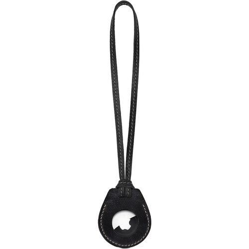 Londo Genuine Leather AirTag Case with Neck Strap (Black)