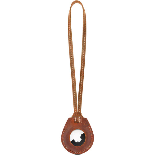 Londo Genuine Leather AirTag Case with Neck Strap (Camel)