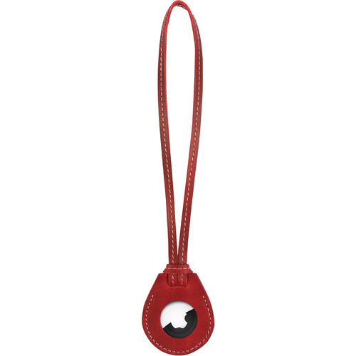 Londo Genuine Leather AirTag Case with Neck Strap (Red)
