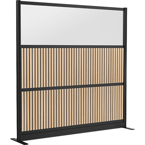 Luxor Grove Modular Wall with Wood Slats Frosted White Panel and Black Frame (70 x 70