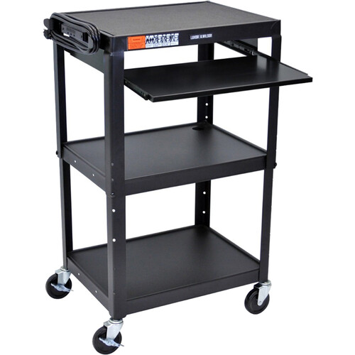 Luxor Adjustable-Height Steel Utility Cart With Keyboard Tray (Black)