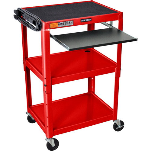 Luxor Adjustable-Height Steel Utility Cart With Keyboard Tray (Red)
