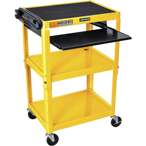 Luxor Adjustable-Height Steel Utility Cart With Keyboard Tray (Yellow)