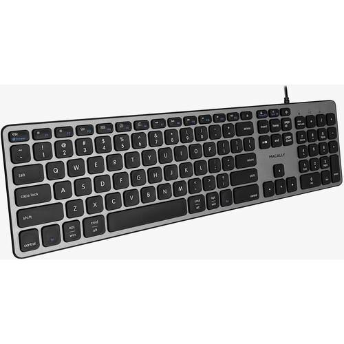 Macally Full-Size USB-C Keyboard with Built-In 3-Port USB Hub for Mac
