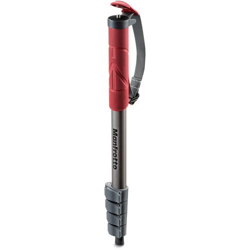 Manfrotto MMCOMPACT-RD, Lightweight Compact Monopod 330gr, with Wrist Strap, Rubber Handgrip, Protective Cap Included, Ideal for Travel, Red