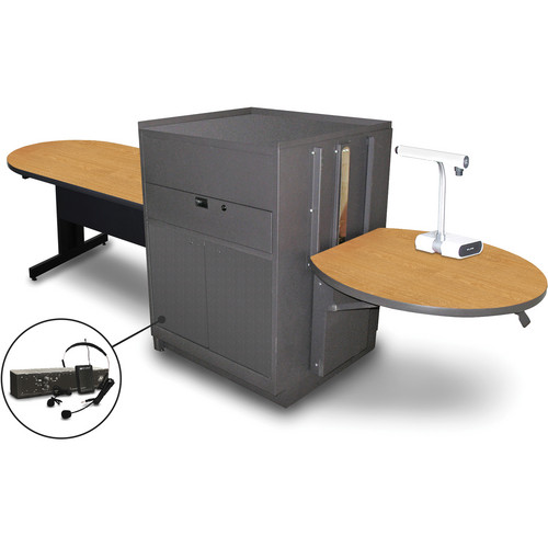 Vizion Peninsula Table with Media Center Finish: Oak