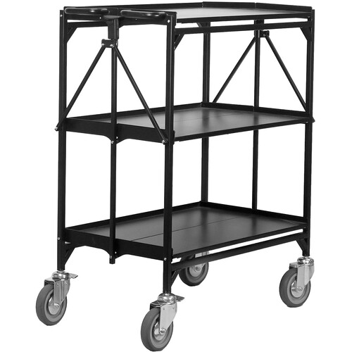Master Grade Collapsible 3-Shelf Utility Heavy Duty Folding Cart (Black)
