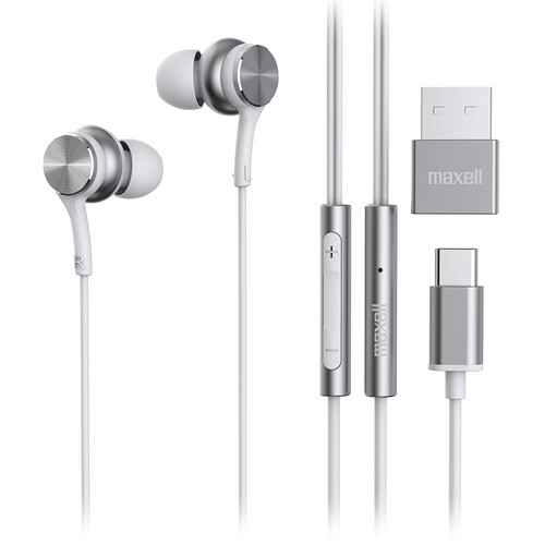 Maxell Fusion X USB-C Wired Earbuds with Microphone (White)
