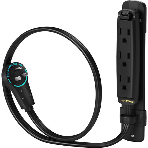 Maximm Cable 3-Outlet Power Extension Cord with 360 Rotating Flat Plug (Black 1')