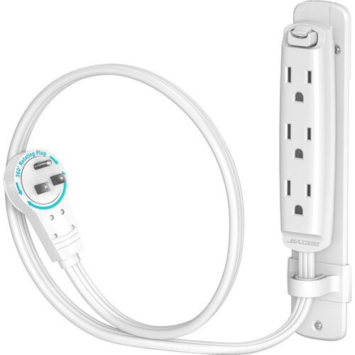 Maximm Cable 3-Outlet Power Extension Cord with 360 Rotating Flat Plug (White 1')
