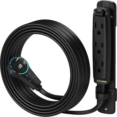Maximm Cable 3-Outlet Power Extension Cord with 360 Rotating Flat Plug (Black 10')