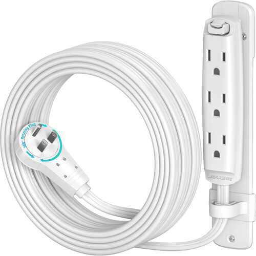 Maximm Cable 3-Outlet Power Extension Cord with 360 Rotating Flat Plug (White 10')