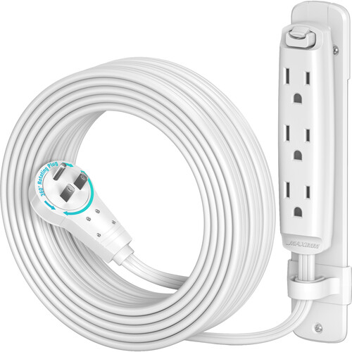 Maximm Cable 3-Outlet Power Extension Cord with 360 Rotating Flat Plug (White 15')
