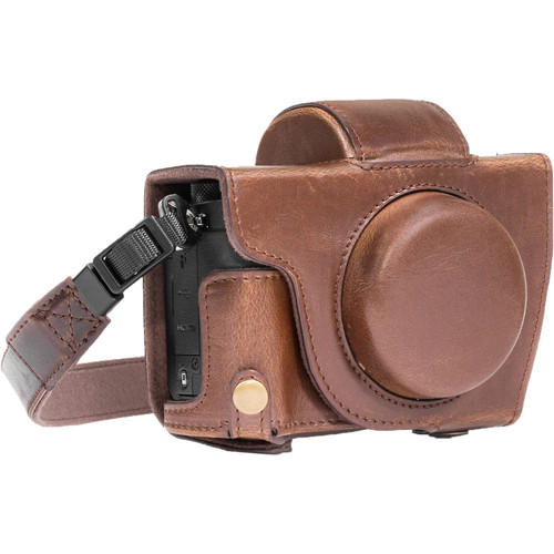 MegaGear Leather Camera Case with Strap for Canon PowerShot G5 X (Dark Brown)